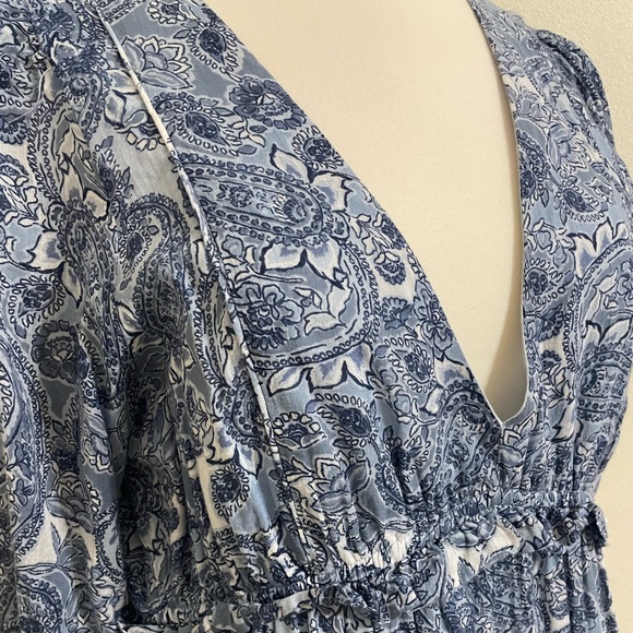 RACHEL ZOE Blue White Floral Paisley Print Boho Prairie Maxi Dress Small - Picture 3 of 15